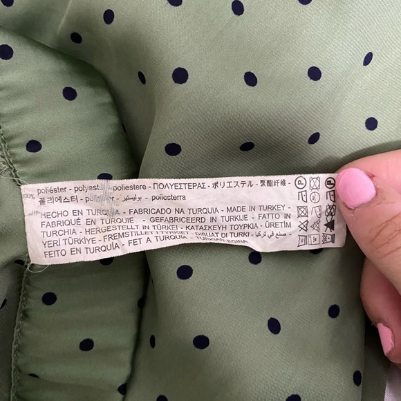 ZARA Satin Green Polka Dot Midi Skirt with Slit Size S - Picture 7 of 7